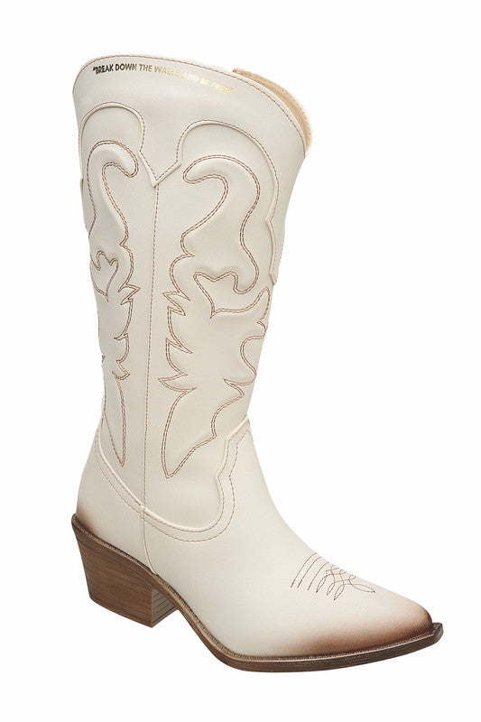 Bota Vaquera Con Diseño Top Color Latte Dama