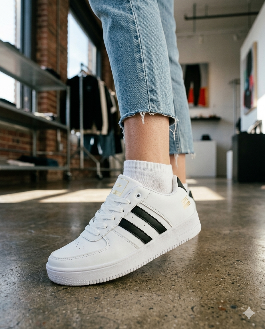 SuperShoes: Tenis Blanco Negro ¡Estilo Top y Ligero!