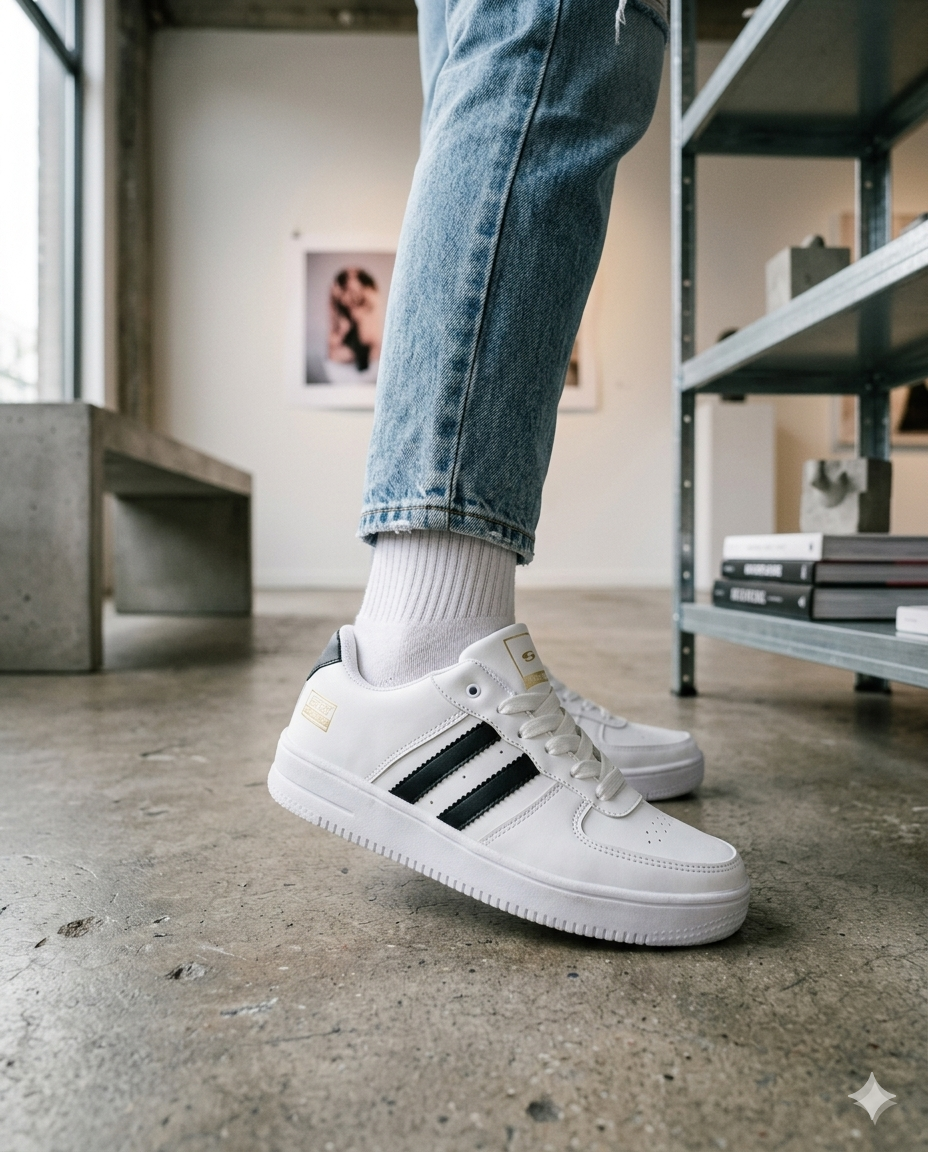 SuperShoes: Tenis Blanco Negro ¡Estilo Top y Ligero!