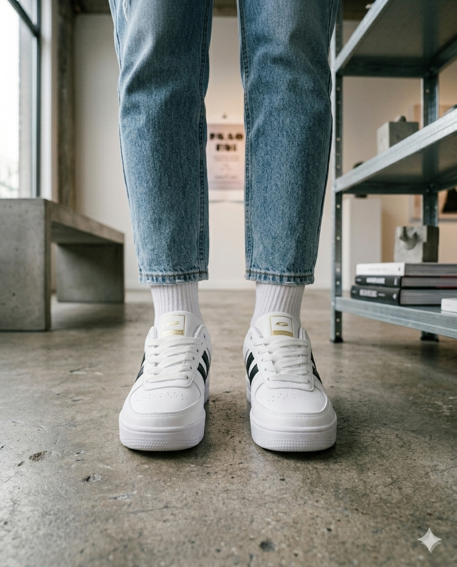 SuperShoes: Tenis Blanco Negro ¡Estilo Top y Ligero!