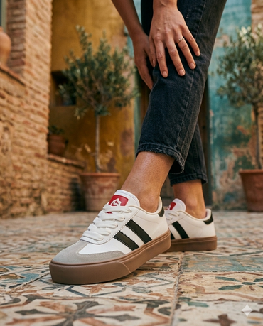 SuperShoes: Tenis Blanco Negro Ámbar ¡Look Retro Chic!