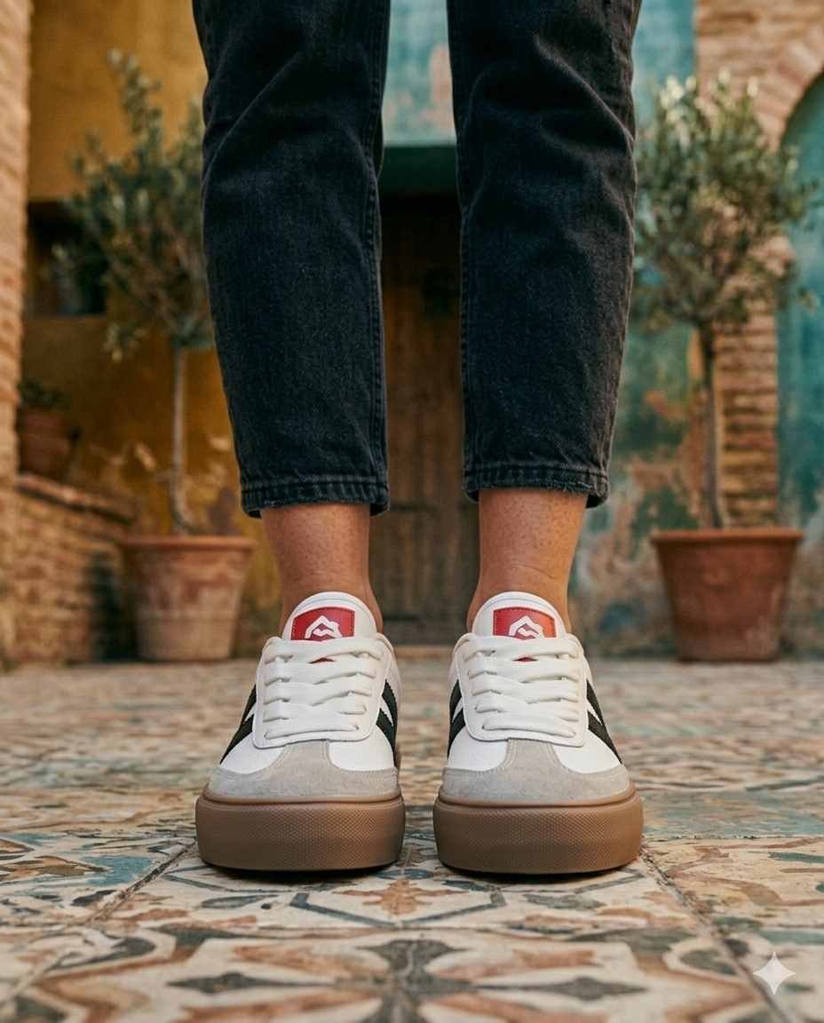 SuperShoes: Tenis Blanco Negro Ámbar ¡Look Retro Chic!