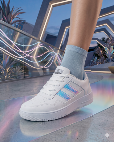SuperShoes: Tenis Blanco Tornasol ¡Brilla en Cada Paso!