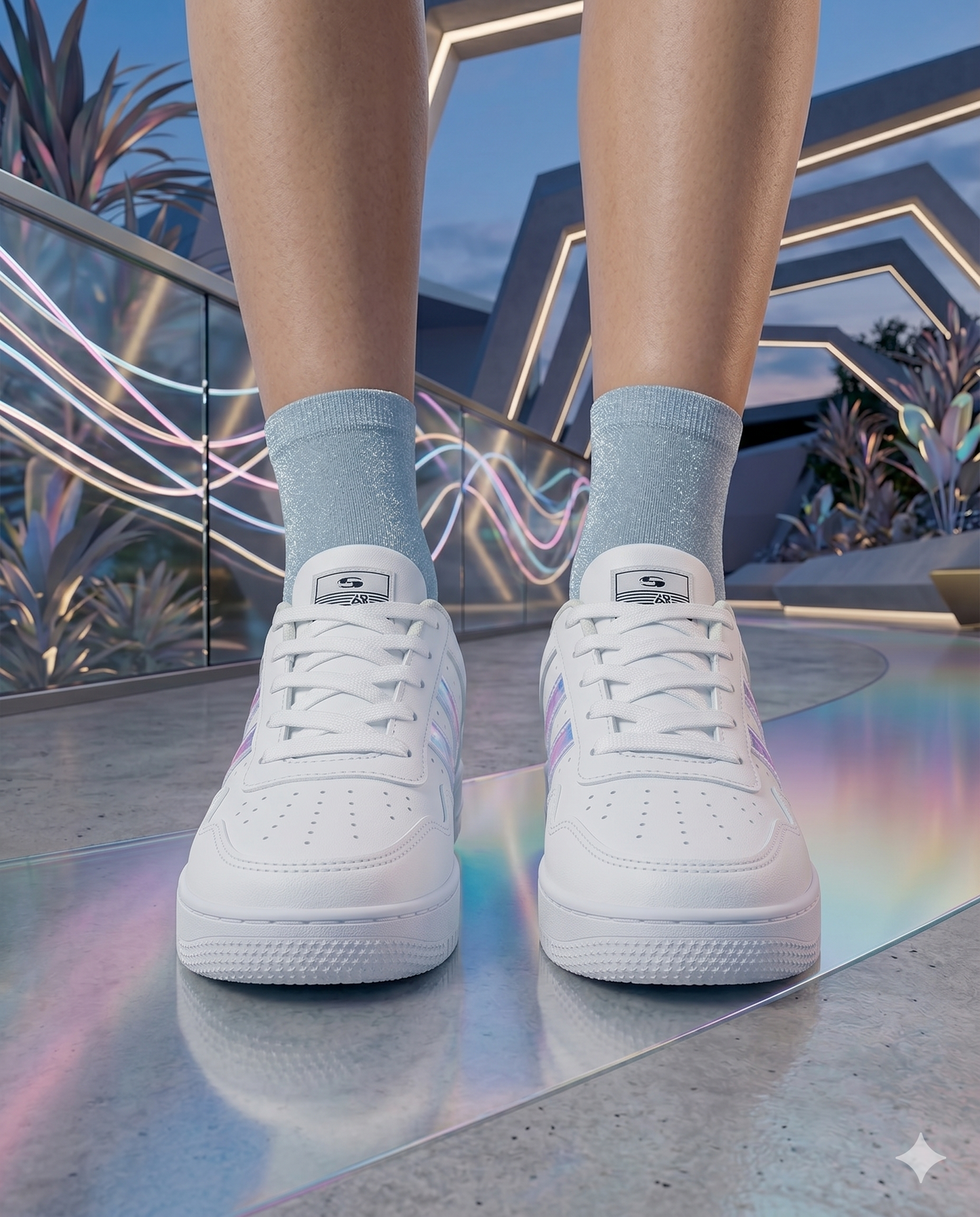 SuperShoes: Tenis Blanco Tornasol ¡Brilla en Cada Paso!