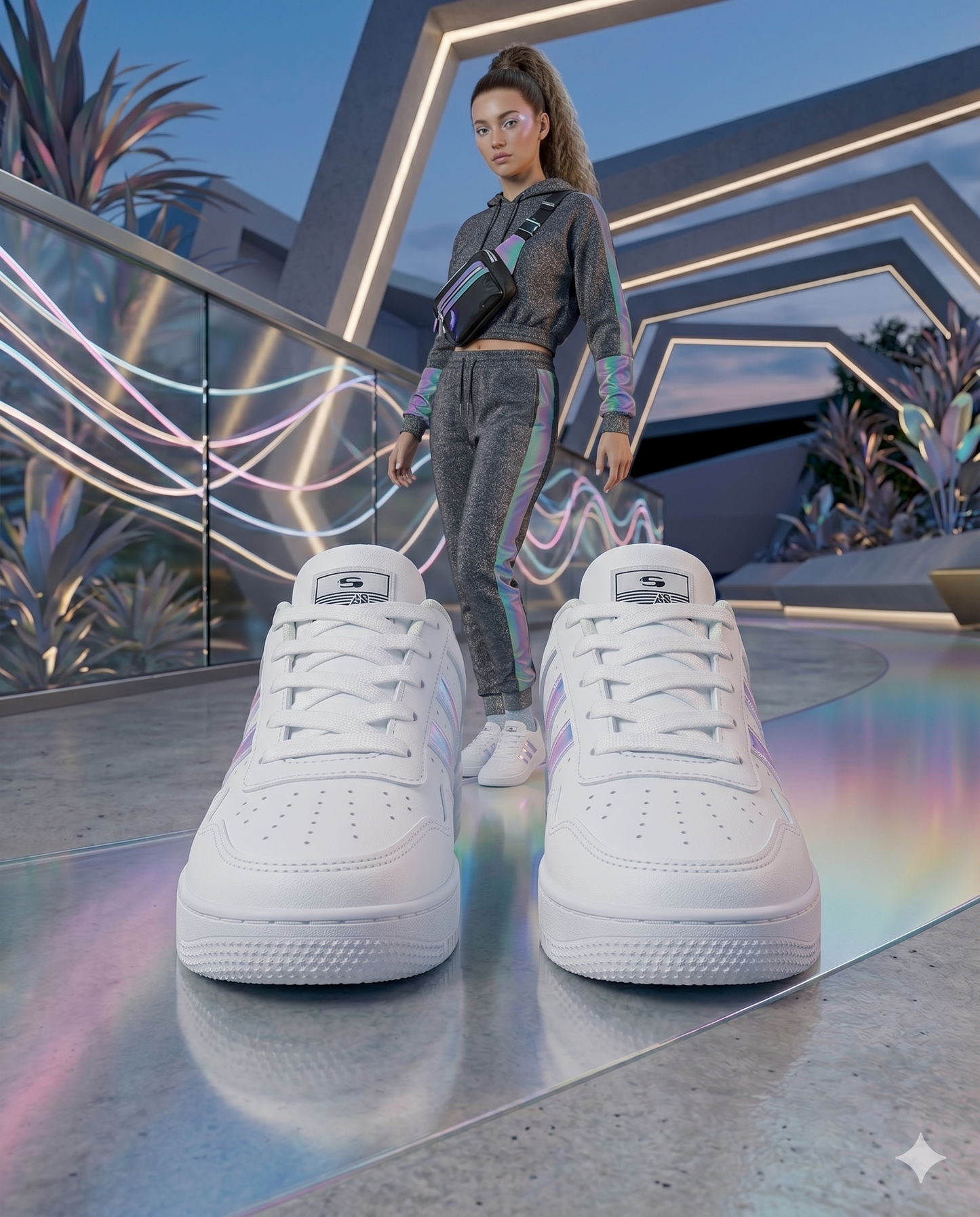 SuperShoes: Tenis Blanco Tornasol ¡Brilla en Cada Paso!