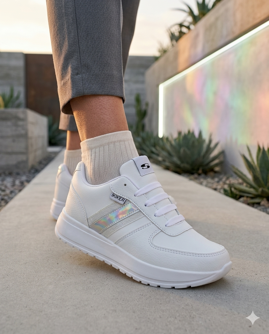 SuperShoes: Tenis Blanco Plata ¡Brilla con cada paso!