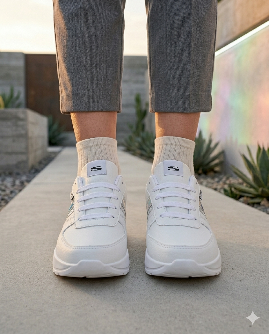 SuperShoes: Tenis Blanco Plata ¡Brilla con cada paso!