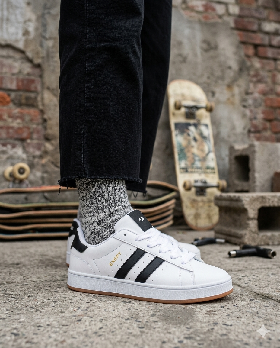 SuperShoes: Tenis Blanco Negro ¡Toque Gold Chic!