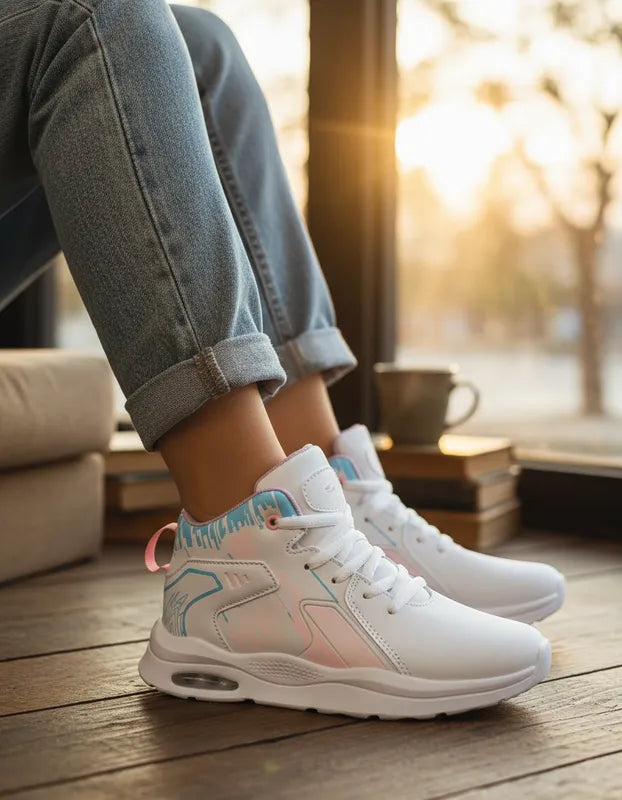 SuperShoes: Tenis Bota Blanco Rosa, ¡estilo urbano ultra ligero!