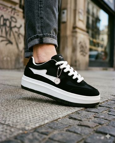 SuperShoes: Tenis Retro Negro Blanco ¡Estilo Único!