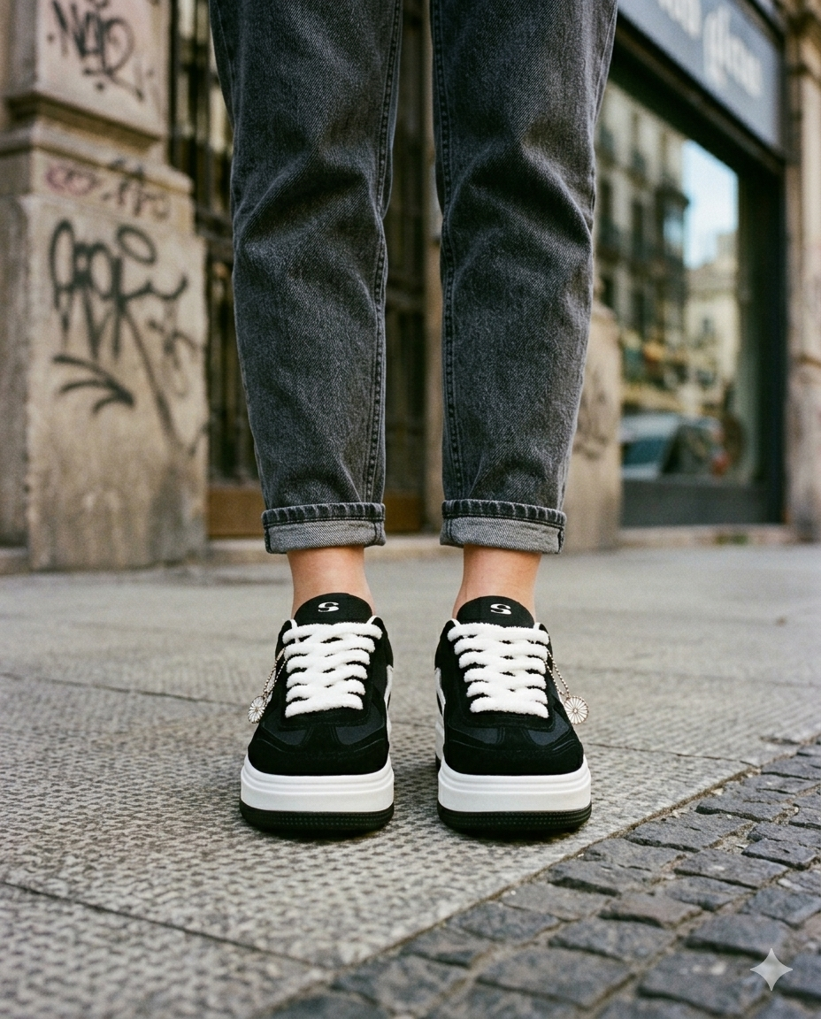 SuperShoes: Tenis Retro Negro Blanco ¡Estilo Único!
