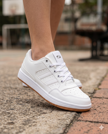SuperShoes: Tenis Blanco Ámbar ¡Tu Básico Favorito!