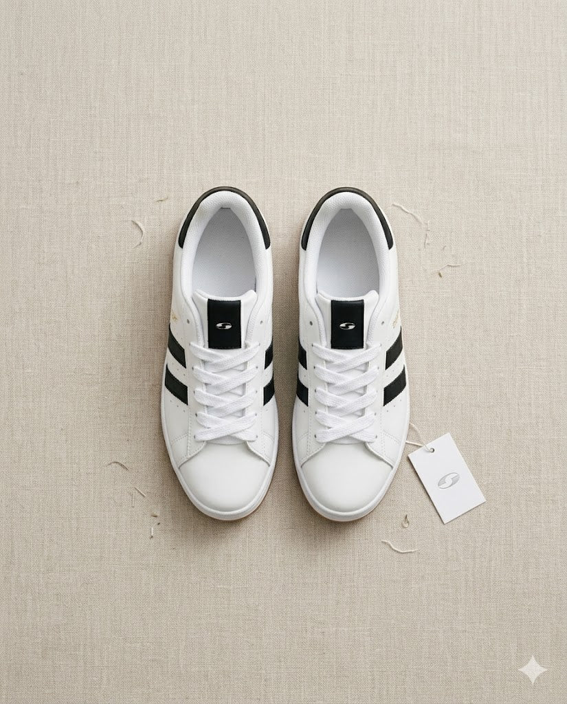 SuperShoes: Tenis Blanco Negro ¡Toque Gold Chic!