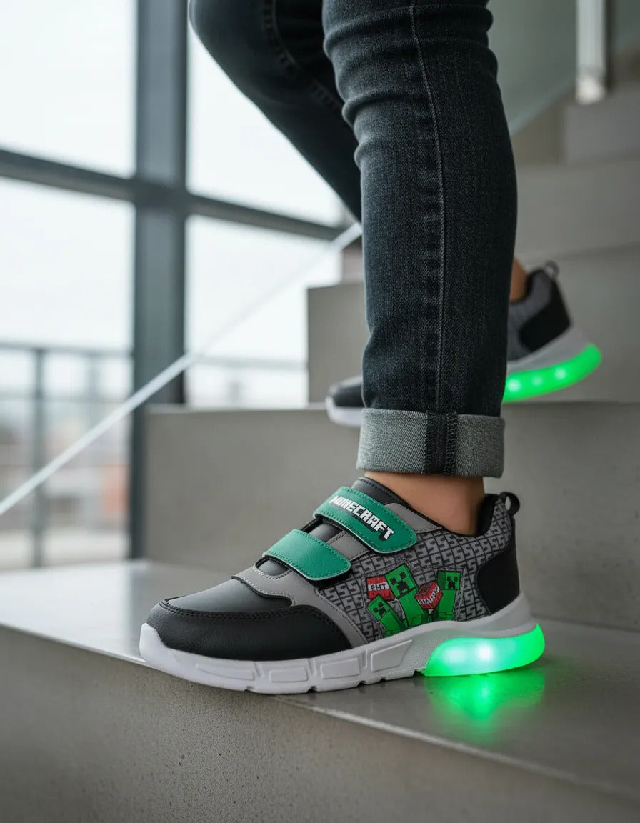 SuperShoes: Tenis Negro Verde con luces, ¡poder gamer!