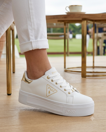 SuperShoes: Tenis Blanco Oro Comodidad Trendy