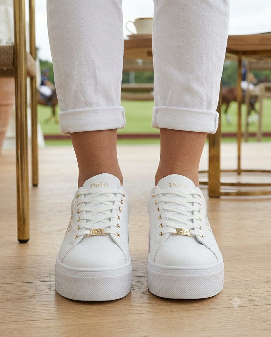 SuperShoes: Tenis Blanco Oro Comodidad Trendy