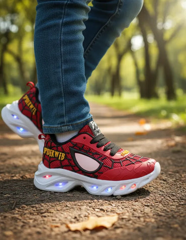 SuperShoes: Tenis Spider-Web con Luces para Pequeños Héroes